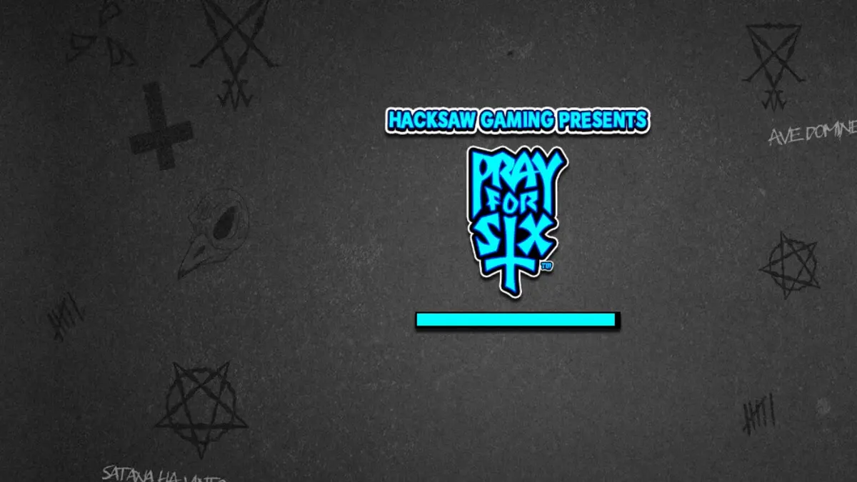 Cena atmosférica e monocromática do slot Pray for Six com elementos góticos e cartunescos.